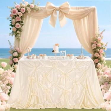 Imagem de SoarDream Toalha de mesa de cetim marfim 222 x 232 cm - toalha de mesa retangular de luxo para casamentos, festas, decoração DIY - Tecido lavável para jantares de férias, banquetes e casa