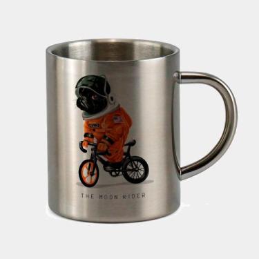 Imagem de Caneca de Inox Premium Prateada 400ml BULLDOG ASTRONAUTA BICICLETA - C