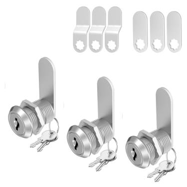 Imagem de BOZXYE 3 fechaduras de armário com chaves, fechaduras de came de 3,5 cm com chave semelhante, trava de RV para armários de porta de armazenamento, gaveta de caixa de correio, fechadura de caixa de