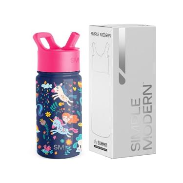 Imagem de Simple Modern Garrafa de água Kids Summit com tampa de canudo | Copo de aço inoxidável de 400 ml com isolamento térmico para meninas, escola | arco-íris de unicórnio