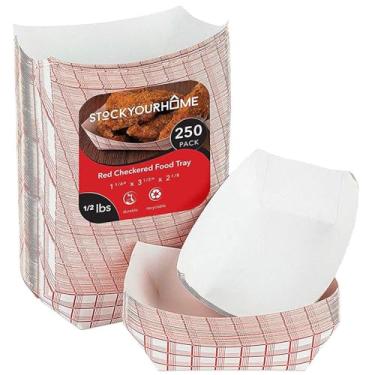 Imagem de Stock Your Home Barcos de comida de papel extra pequenos (pacote com 250) – Bandejas descartáveis de papel quadriculado vermelho e branco de 0,2 kg, barcos de servir ecológicos para alimentos e