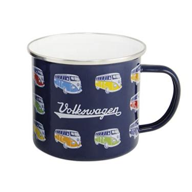 Imagem de BRISA Coleção VW - Volkswagen Caneca grande esmaltada de café e chá para acampamento e ao ar livre autocaravana T1 (500 ml/499.8 ml/desfile/azul)