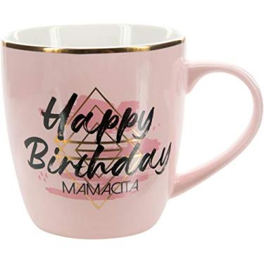 Imagem de Pavilion Gift Company Happy Mamacita - Caneca de café de aniversário de 500 ml, rosa e dourada