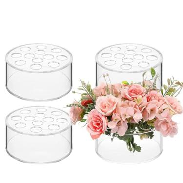 Imagem de Pacote com 4 vasos de flores de acrílico redondos, vasos de acrílico para centros de mesa, vasos de flores baixos com 12 furos para decoração de festa de casamento, aniversário, 14 cm