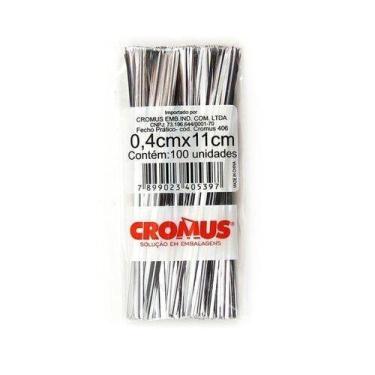 Imagem de Fecho prático 4mm x 11cm c/100un cromus - Cromus Embalagens, Prata