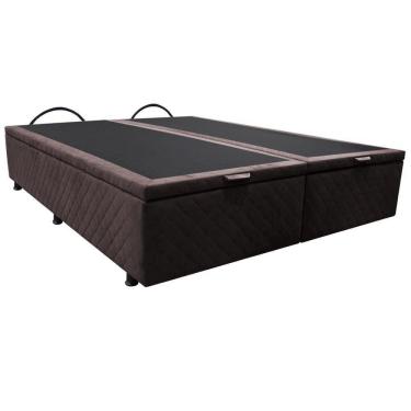 Imagem de Base Baú Para Cama Casal Queen 158x198cm Bipartido Liz S05 Suede Bordado Marrom - Mpozenato