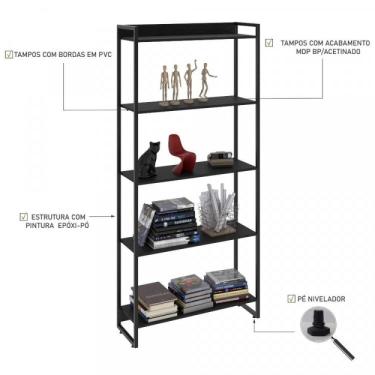 Imagem de Estante Multiuso 5 Prateleiras 80cmx187cm Preto Onix