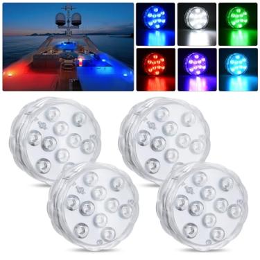 Imagem de Nilight Luz de barco marítima 4 peças 10LED RGB ambiente de cabine sem fio multicores luzes de deck externo controle remoto submersível para pontão veleiro iate skeeter pesca barcos baixo