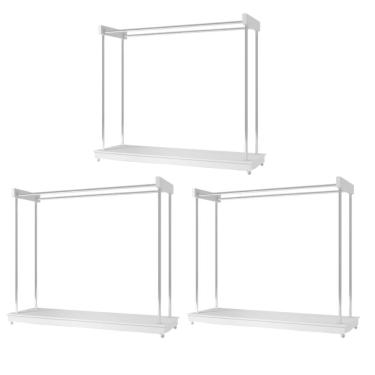 Imagem de Expositor Kit 3 Araras Closet De Roupas Com Rodízios Aço Cromado Branco