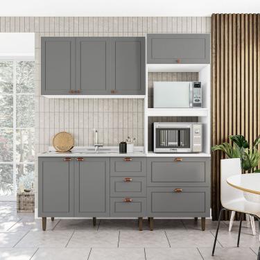 Imagem de Cozinha Pérola Completa 3 Peças Aéreo 3 Portas E Balcão 2 Gavetas 3 Portas E Torre Quente Yescasa Branco-cinza