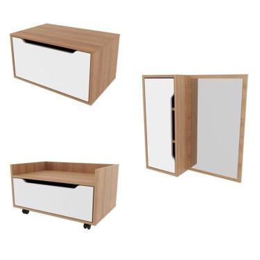 Imagem de Conjunto De Banheiro Com Gabinete Suspenso 1 Porta, Espelheira E Armário Com Rodízios Branco/amêndoa