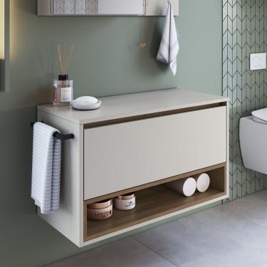 Imagem de Gabinete De Banheiro Suspenso 80cm Com 1 Nicho 1 Toalheiro 1 Porta Mel/arenas