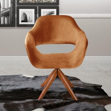 Imagem de Poltrona Decorativa Zara Pé Giratório De Madeira Sala Recepção Terracota