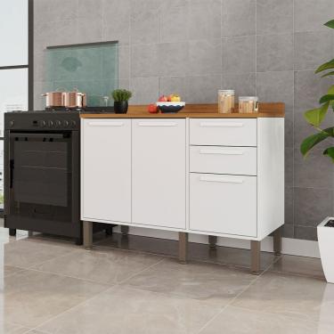 Imagem de Balcão Cozinha Flórida 120cm 3 Portas 2 Gavetas Salleto Branco