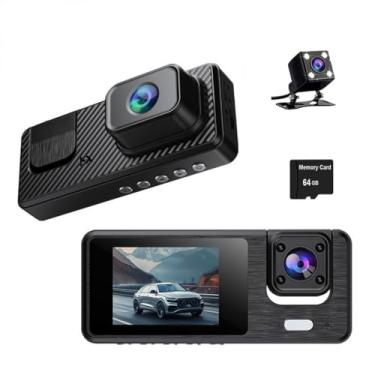 Imagem de Câmera veicular de 3 lentes para carros, WiFi integrado, HD frontal 1080p e câmera traseira 720P, luz de cabine infravermelha, visão noturna com tela IPS de 3 polegadas, gravador de vídeo DVR de carro