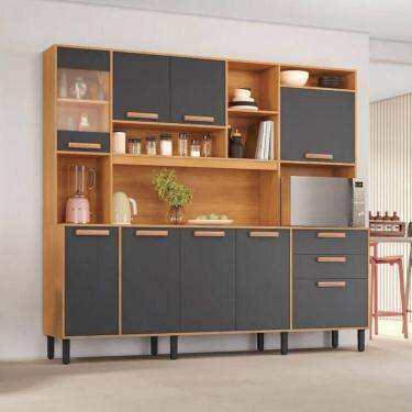 Imagem de Cozinha Compacta 8 Portas 3 Gavetas 7 Nichos Nápoles Itatiaia Cinamomo-grafite