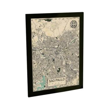 Imagem de Quadro Decorativo Mapa São Paulo Ilustração Bege Retro Decoração Poster Quarto Sala
