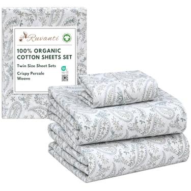 Imagem de RUVANTI Lençóis de solteiro 100% algodão orgânico, tecido percal, certificado GOTS, conjunto de 3 peças, bolso profundo 38 cm, fresco e respirável, roupa de cama macia e durável, Sábanas Algodón