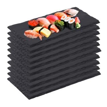 Imagem de IHDYPPEW Pacote com 10 tábuas de queijos de ardósia de 25 x 12 cm, tábuas de charcutaria retângulo preto, pratos de pedra de charcutaria natural para festas, presentes e eventos especiais, queijo