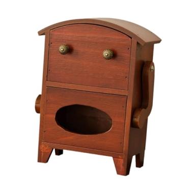 Imagem de IEUDNS Mini armário de armazenamento dispensador de lenços de papel com gaveta design vintage decoração caixa de joias em formato de robô para penteadeira de, Marrom