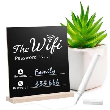 Imagem de FOVERN1 Placa de senha WiFi, placa de mesa de madeira WiFi, placa independente de madeira, placa de pendurar emoldurada de madeira para decoração de mesa de negócios em casa (preto)