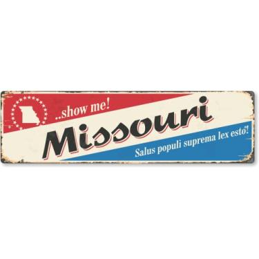 Imagem de SmartSign Placa de metal vintage estado Missouri de 10 x 35,5 cm "Salus Populi Suprema Lex Esto", alumínio à prova de ferrugem de 40 mil com sobretudo transparente, decoração de parede retrô, multicolorido
