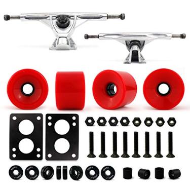 Imagem de VJ Caminhão e roda de skate longboard, rodas longas de 70 mm com caminhões de skate de 180 mm (prata) rolamentos longboard ferragens para skate (vermelho)