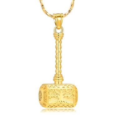 Imagem de Imrsanl Colar de urna de martelo de Thor Viking para cinzas, árvore da vida, joia de cremação, suporte de cinzas, pingente de memorial humano para mulheres e homens, Aço inoxidável, Sem Pedra Preciosa