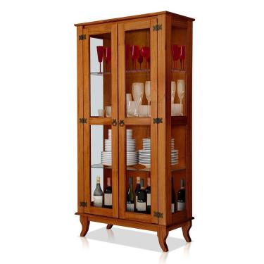 Imagem de Cristaleira De Madeira Maciça 2 Portas De Vidro Luma Castanho