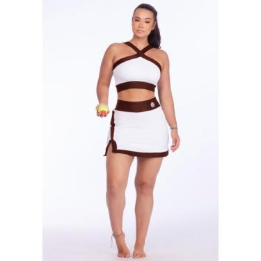 Imagem de Conjunto Beach Tennis Bicolor Tecido leve Canelado Short Saia Cintura 