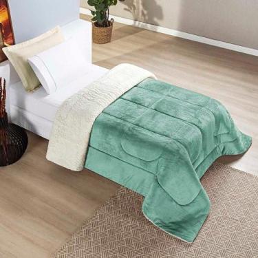 Imagem de Coberdrom Diamond Solteiro Sherpa Com Manta Flannel 01 Peça Verde Alec