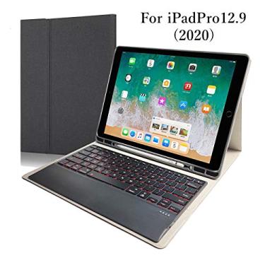 Imagem de Capa de teclado retroiluminada com 7 cores para iPad Pro 12,9 polegadas 2020, suporte de lápis Apple integrado Bluetooth sem fio removível teclado capa fina para iPad Pro 12,9 polegadas 2018, Black+Black Keyboard