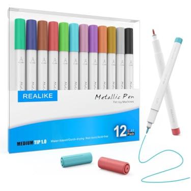 Imagem de REALIKE Canetas metálicas compatíveis com Cricut Joy/Xtra, conjunto de 12 canetas marcadoras multicoloridas, pacote com 12 canetas para colorir (ponta 1.0)