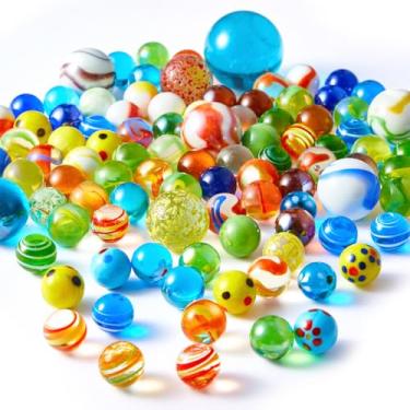 Imagem de Conjunto de bolas de vidro coloridas de 100 peças, jogos de bolinhas de gude olho de gato, bolas de gude para crianças, decoração de vaso de casa DIY 3,58 cm 0,98 polegadas 0,86 polegadas 0,6 cm, cores sortidas, estilos e acabamentos