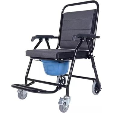 Imagem de Cadeira De Rodas Com Elevador De Paciente 4 Em 1 Cadeira Higiênica Móvel Com Rodas Cadeira Higiênica Dobrável Para Idosos Com Apoio Para Os Pés E Apoio De Braço, Grey
