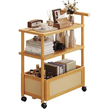 Imagem de Mesa Lateral Bam-boo Com Armazenamento Para Sala De Estar & Quarto Mesas Finais Sala De Estar Design Moderno Estável & Robusto Com Rodas Silenciosas Versátil Par, Yellow, 68x30x82cm/27x12x32in