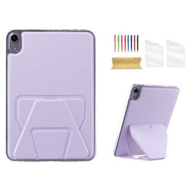 Imagem de Dteck Capa traseira para iPad mini de 8,3 polegadas (A17 Pro/6ª geração) versão 2024/2021 com suporte, 2 películas protetoras de tela/1 caneta stylus incluída, capa protetora ultrafina e leve, roxa
