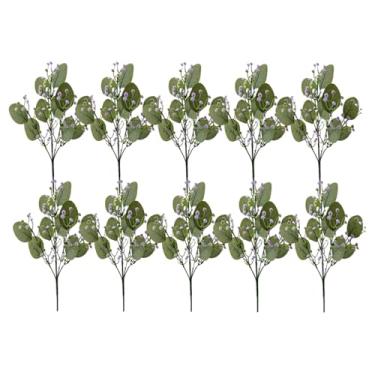 Imagem de 10 peças de plástico simulação de plantas verdes caules e folhas, decoração de arranjo de flores para casa Gypsophila buquê de eucalipto