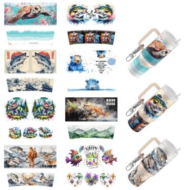 Imagem de Dorsbaby 8 peças animais UV DTF papel de transferência para porta-chaves tipo copo, artesanato faça você mesmo, chaveiros para criatividade DIY UV DTF Cup Wrap (pesca)