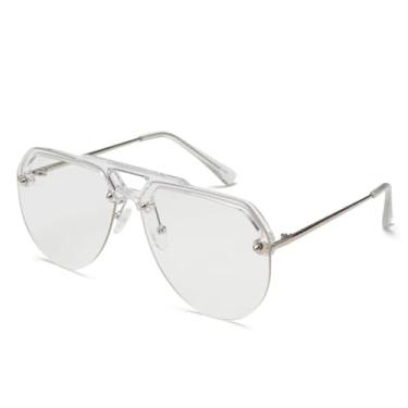 Imagem de HCHES Óculos de sol sem aro da moda para mulheres, grandes, vintage, com armação grande, UV400 (transparente)