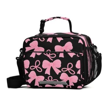 Imagem de Lancheira grande, com laço rosa, isolada, lancheira para meninos, meninas, reutilizável, infantil, lancheira com alça de ombro para escola, escritório, viagem, piquenique
