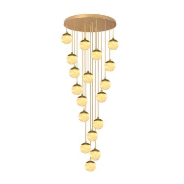 Imagem de Pendente Moderno Dourado 18 Globos Pé Direito Duplo Escada V