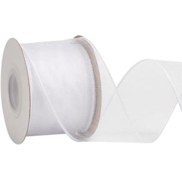 Imagem de Zofrud Fita de organza branca com fio de 6,5 cm – Fita transparente de 20 metros com borda metálica para embrulho de presente, laços, arranjos florais, artesanato e decorações de casamento