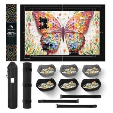 Imagem de Jigsaw Puzzle Mat Roll Up, 45” x 29.5” Puzzles Matt Rollup Storage Up to 1000 Pieces, Non-Slip Rubber Bottom & Smooth Top, Portable Saver Pad Organizer Accessories (6 Sorting Trays & 1 Storage Bag)