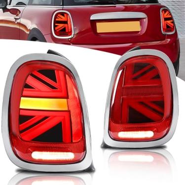 Imagem de Luzes traseiras VLAND para Mini Cooper F55 F56 F57 2014-2020, conjunto de luzes traseiras Union Jack com seta sequencial âmbar, 1 par (acabamento vermelho/cromado)