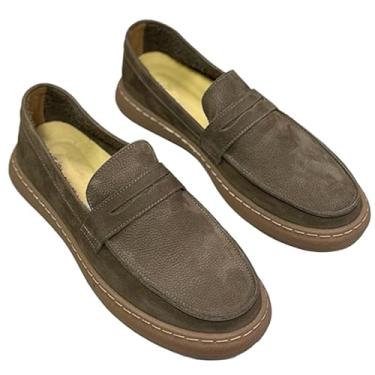 Imagem de Sapato masculino casual de couro britânico, confortável, de couro legítimo, mocassim masculino, Caqui, 46