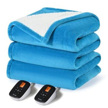 Imagem de Sunable Cobertor elétrico aquecido – Cobertor de aquecimento lavável à máquina com configurações de tempo 10 ajustes de calor King Size 257 × 224 cm, certificado ETL, azul-petróleo - veludo e sherpa