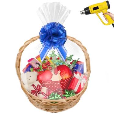 Imagem de Yeumk Sacos retráteis para cestas de presente de Natal, 50 x 55 cm, embalagem com 50 sacos transparentes de celofane PVC para embrulho de presente, Halloween, Páscoa