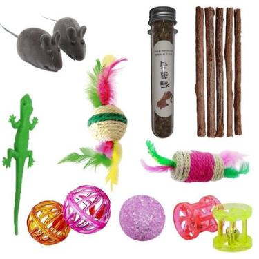 Imagem de Kit brinquedos para gatos 10pç com matatabi e catnip natural - KAO E G