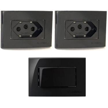 Imagem de 2 Tomada Embutir Movel 3 Pinos 10a + 1 Interruptor Paralelo Preto - MA